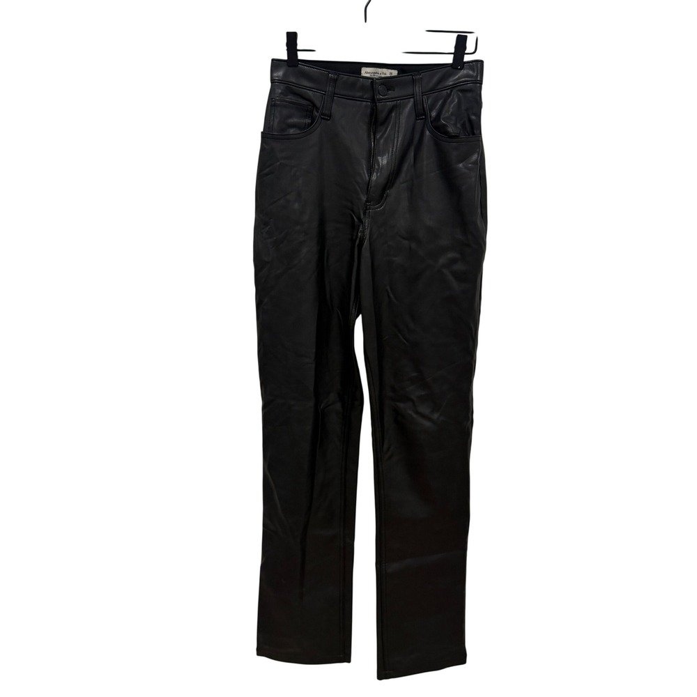 Abercrombie & Fitch 90s Straight Ultra High Rise Vegan Leather Pants Black 26/2L